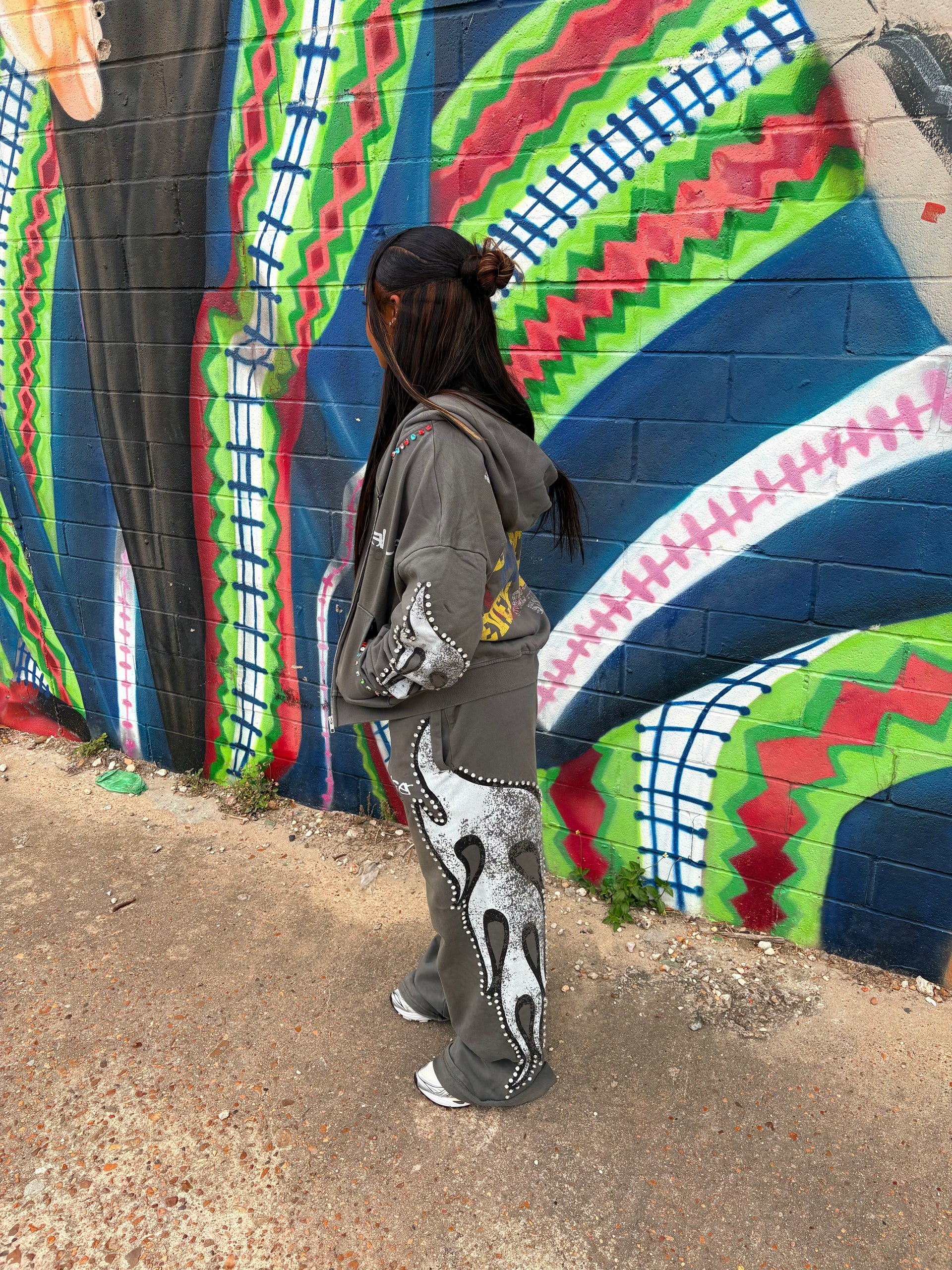 Balenciaga GREY Rhinestone SweatSuit
