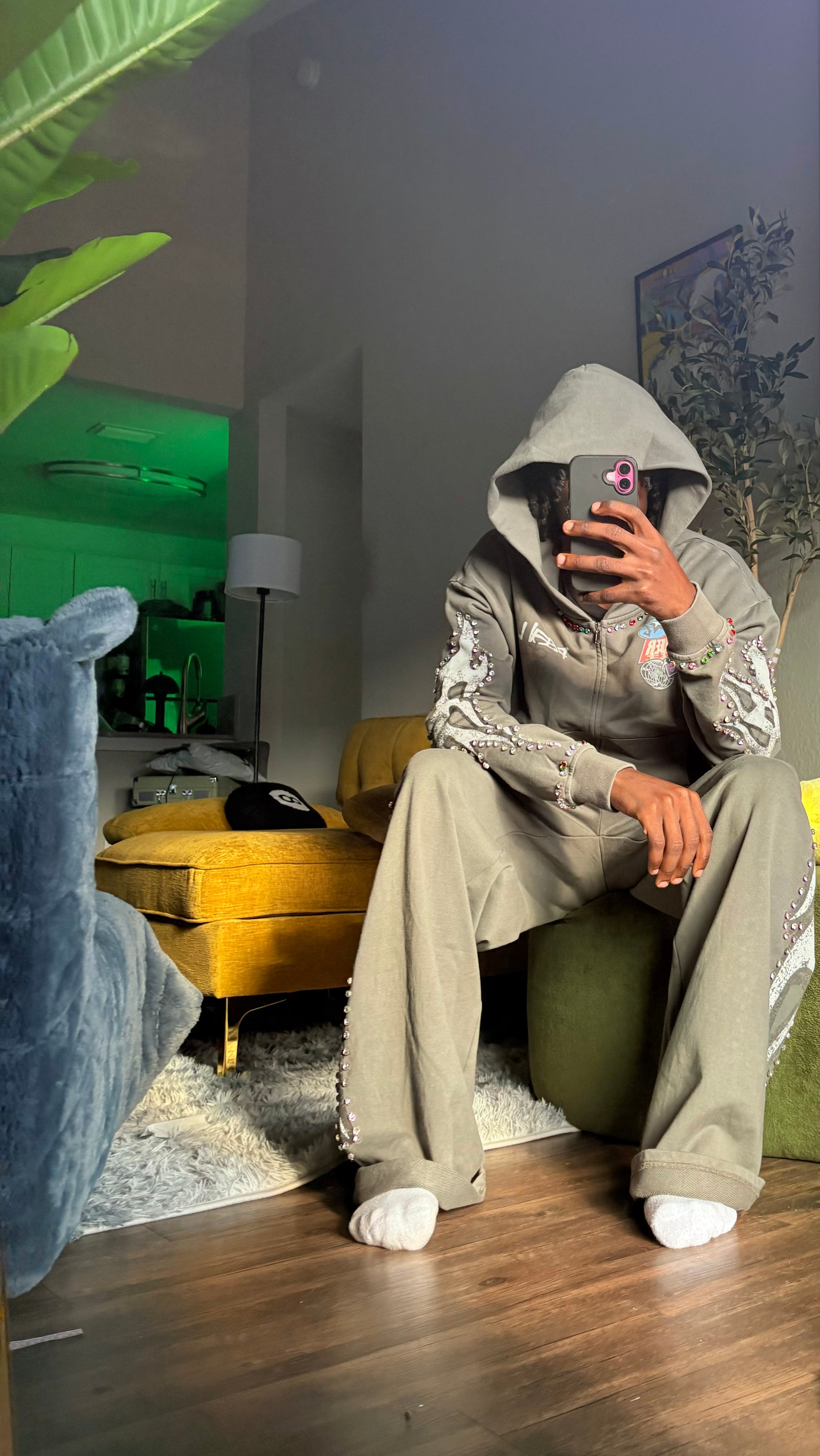 Balenciaga GREY Rhinestone SweatSuit