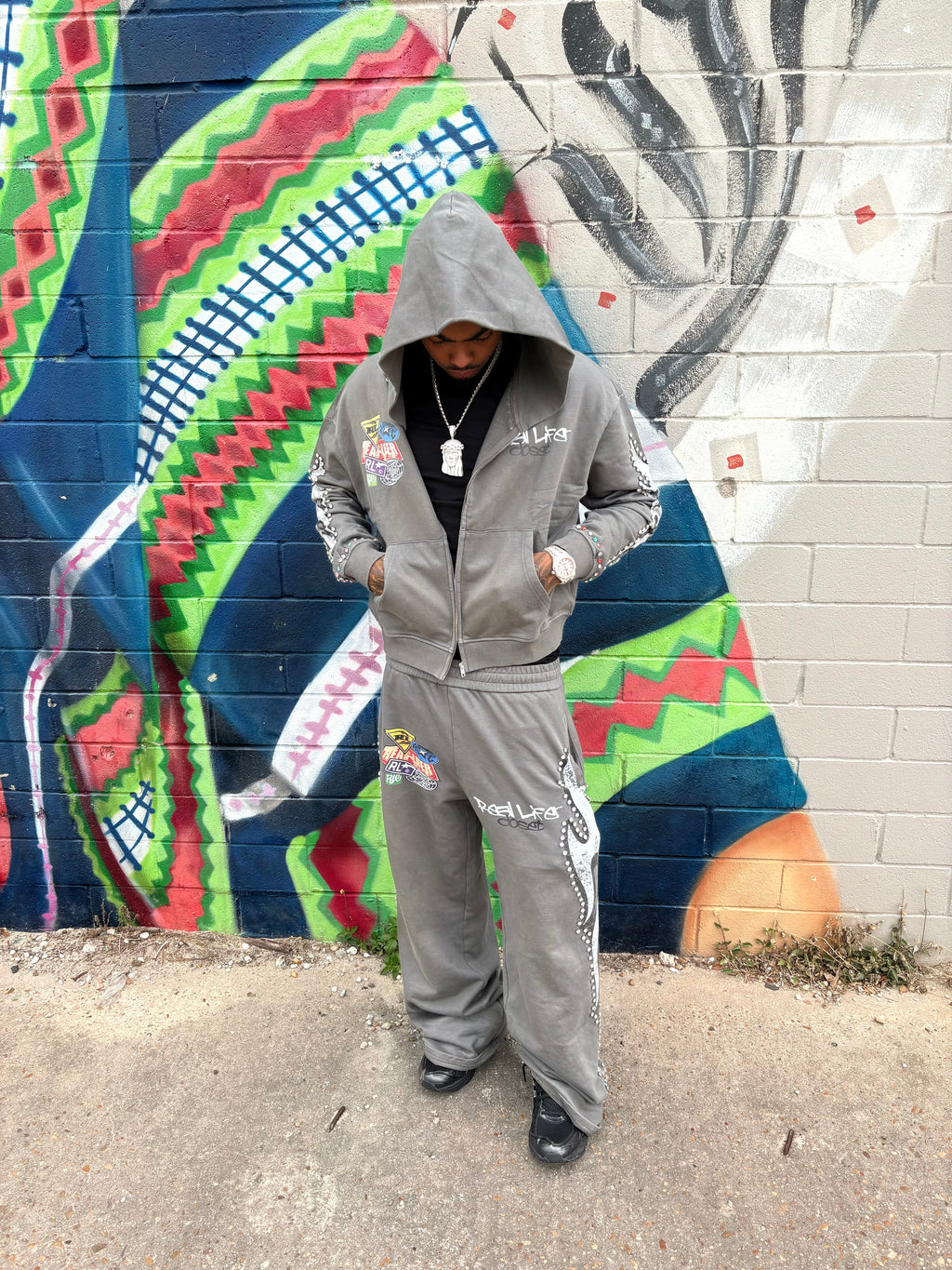 Balenciaga GREY Rhinestone SweatSuit